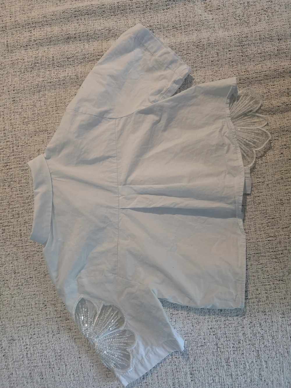 Zara White Girls' Button-Down Shirt with Beaded Flower Appliqués